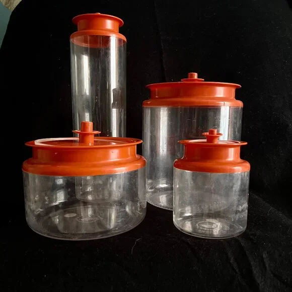 4 - Vintage Estate Tupperware Clear Push Button Lid Storage - Picture 1 of 12